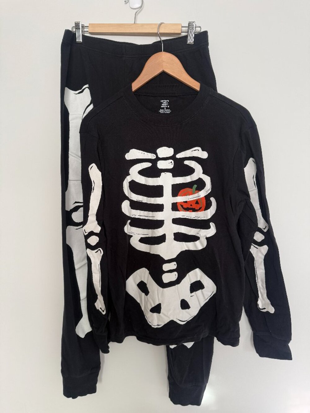 Carter's Bedtime Unisex Adult 2 Piece Halloween Skeleton with Pumpkin PJ Size L